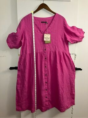 🩷 GUDRUN SJÖDÉN 🩷 Pink Linen V-Neck Dress w/ Pockets Sz M NWT!!